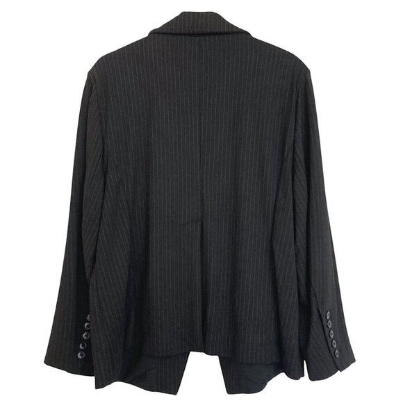 UNIVERSAL STANDARD Bianca Italian Double Breasted Pinstripe Blazer Black - Picture 9 of 12
